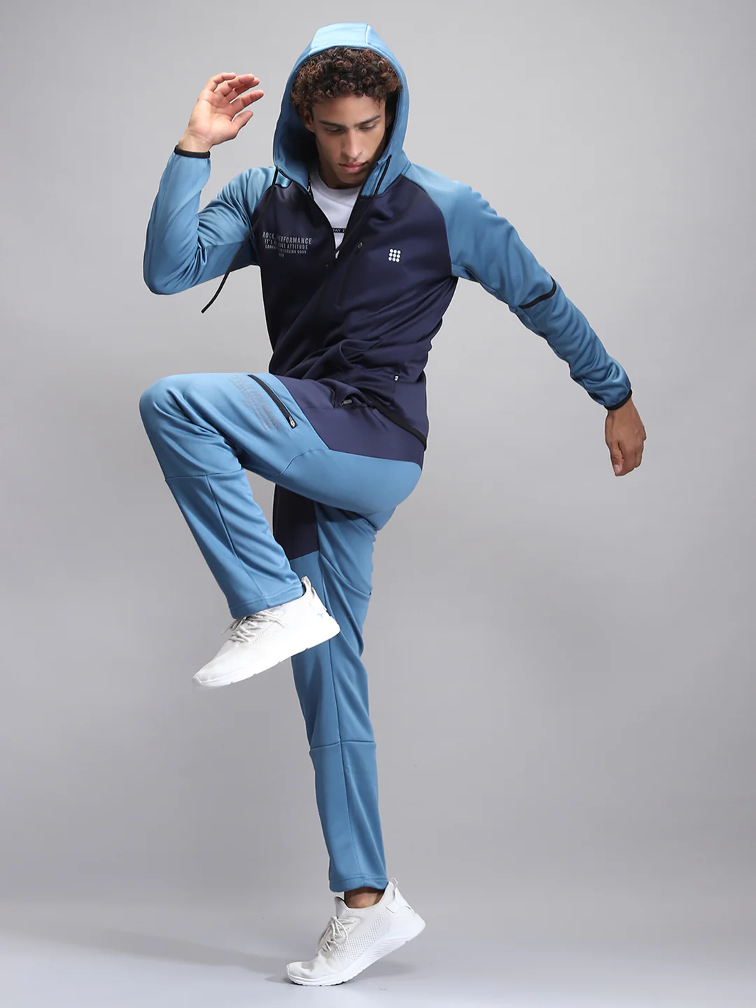 Rock.it Men Navy Blue Printed Hooded Full Sleeve Winter Tracksuit - Image 2