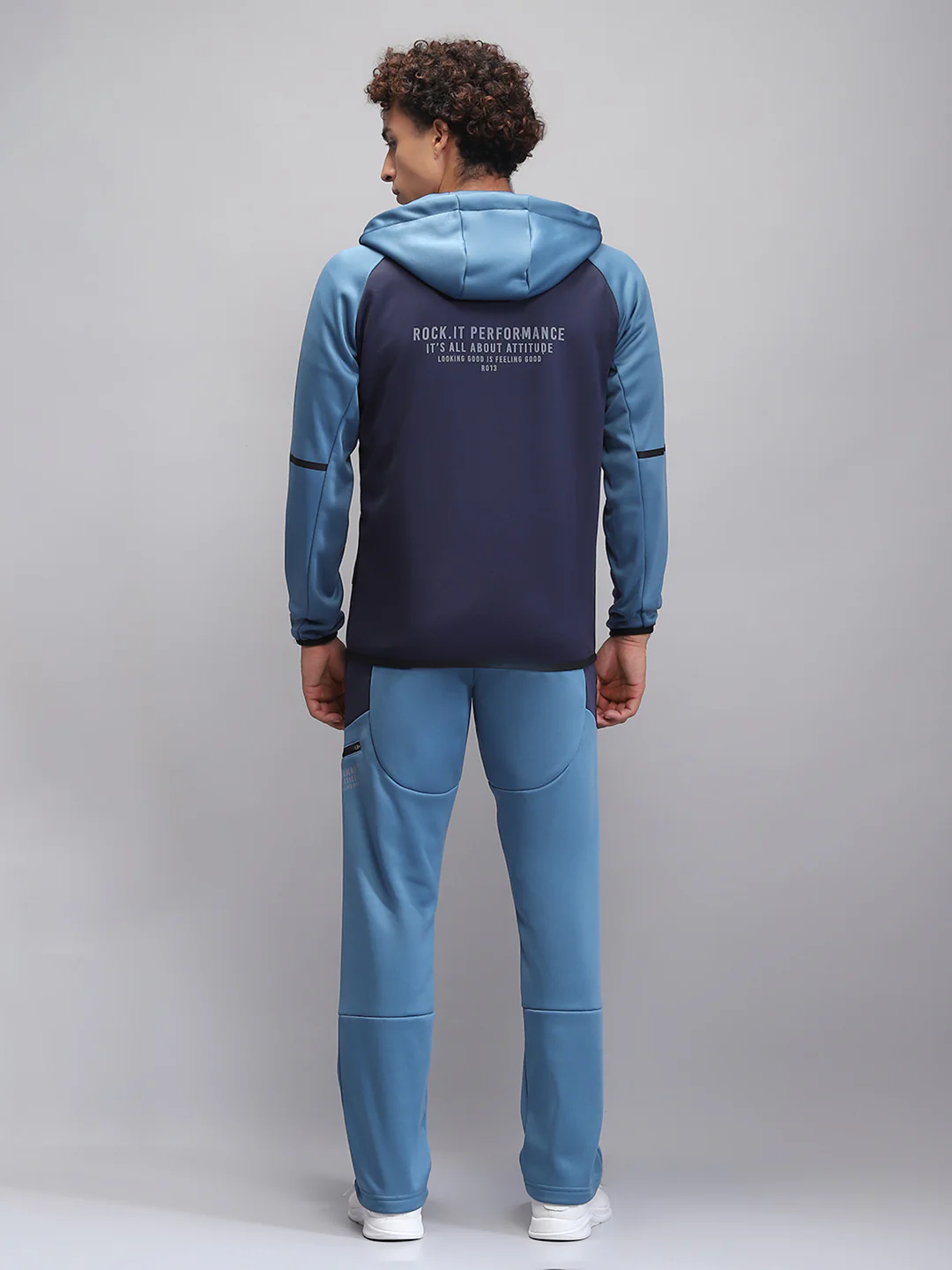 Rock.it Men Navy Blue Printed Hooded Full Sleeve Winter Tracksuit - Image 5
