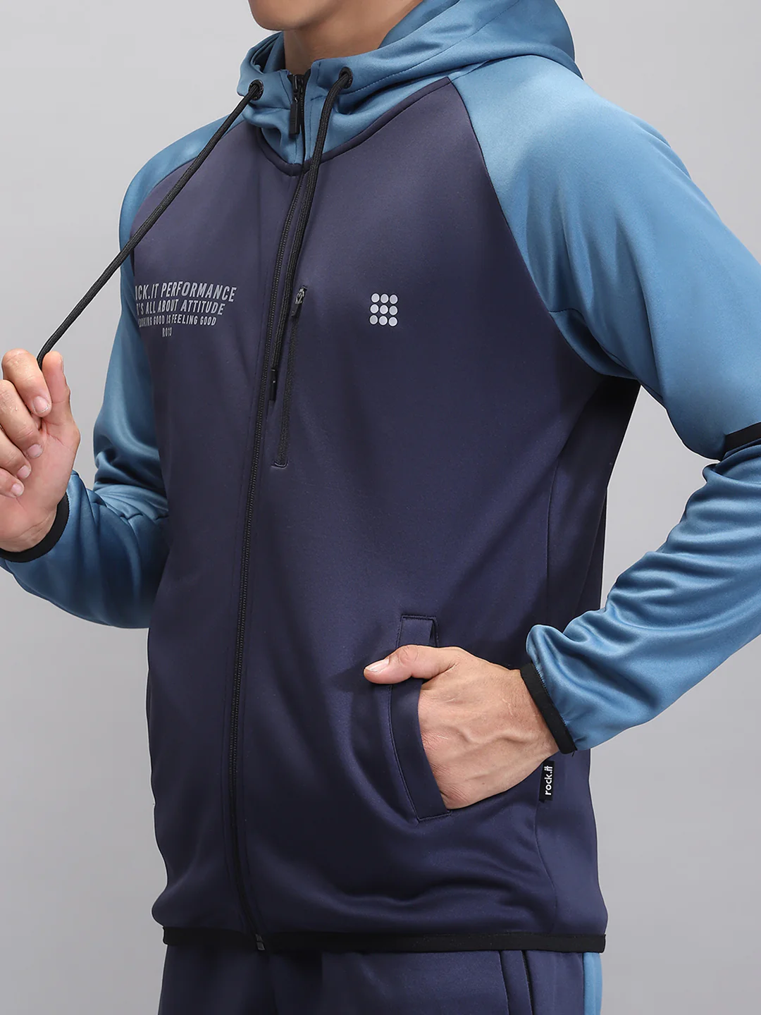 Rock.it Men Navy Blue Printed Hooded Full Sleeve Winter Tracksuit - Image 6