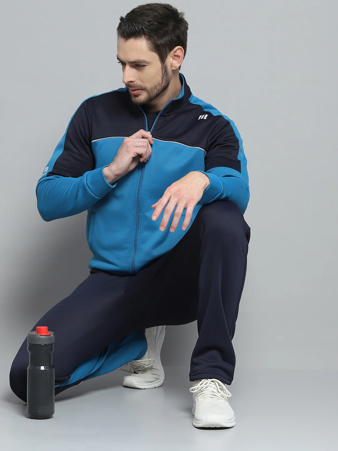 Rock.it Men Navy Blue Printed Mock Neck Full Sleeve Winter Tracksuit - Image 2