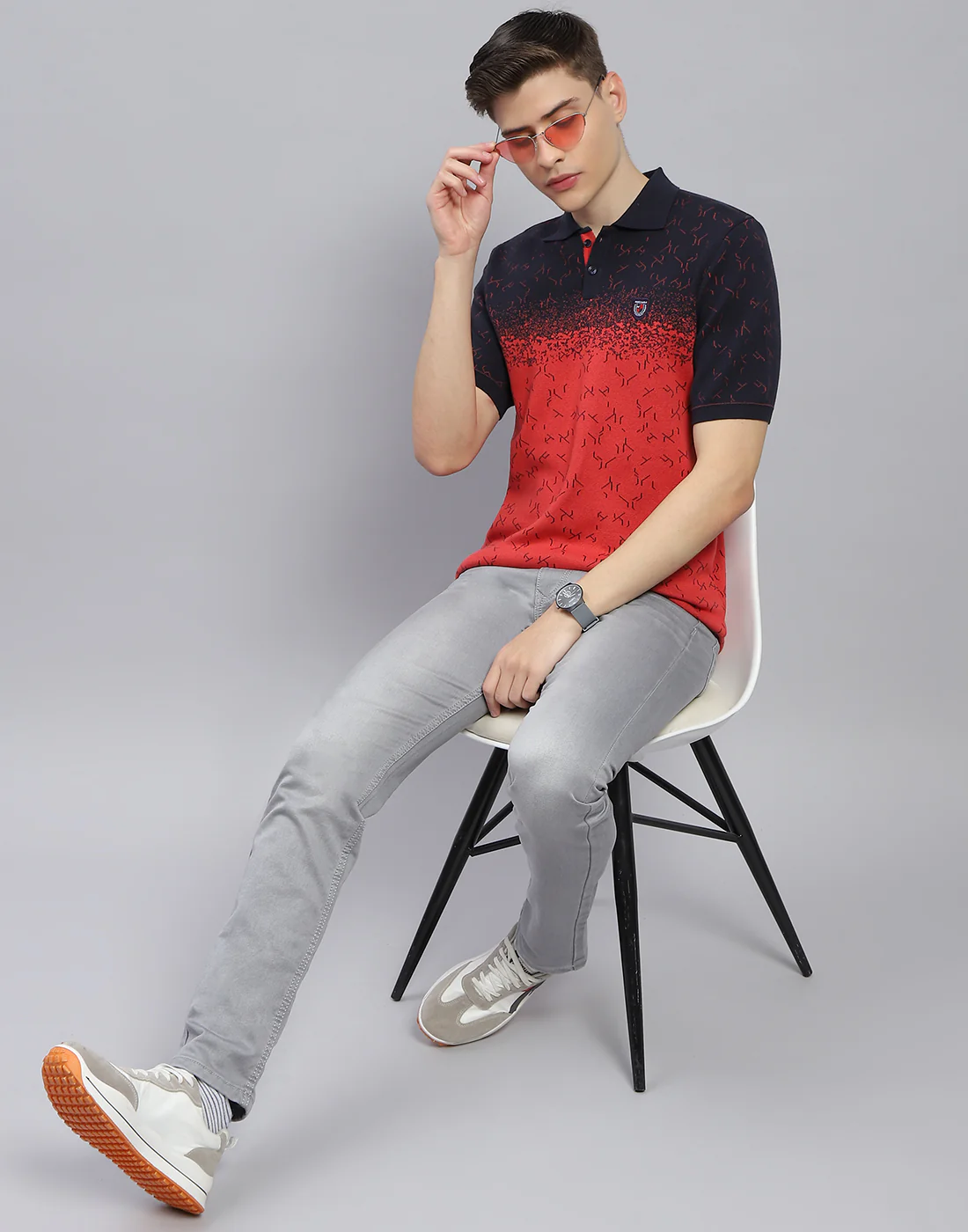 Men Navy Blue Printed Polo Collar Half Sleeve T-Shirt - Image 2