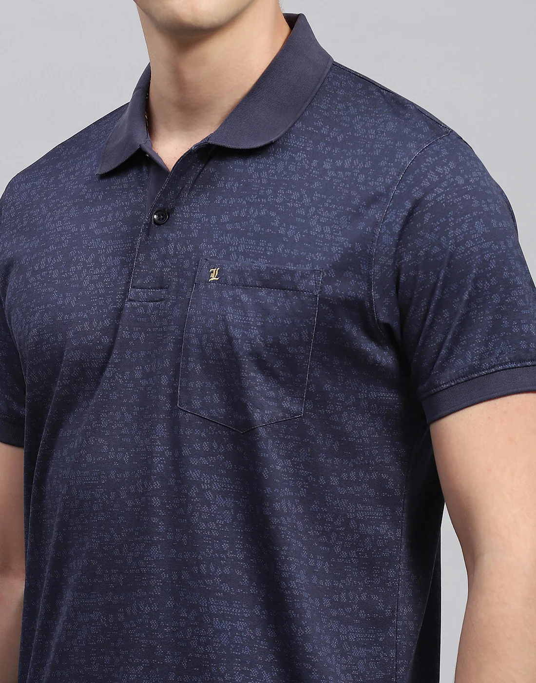 Men Navy Blue Printed Polo Collar Half Sleeve T-Shirt - Image 6