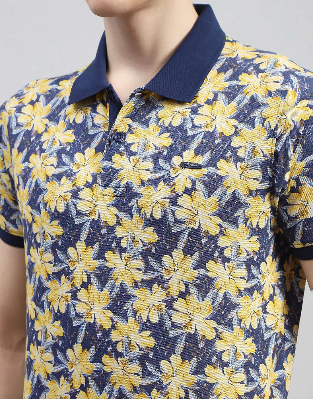 Men Navy Blue Printed Polo Collar Half Sleeve T-Shirt - Image 7