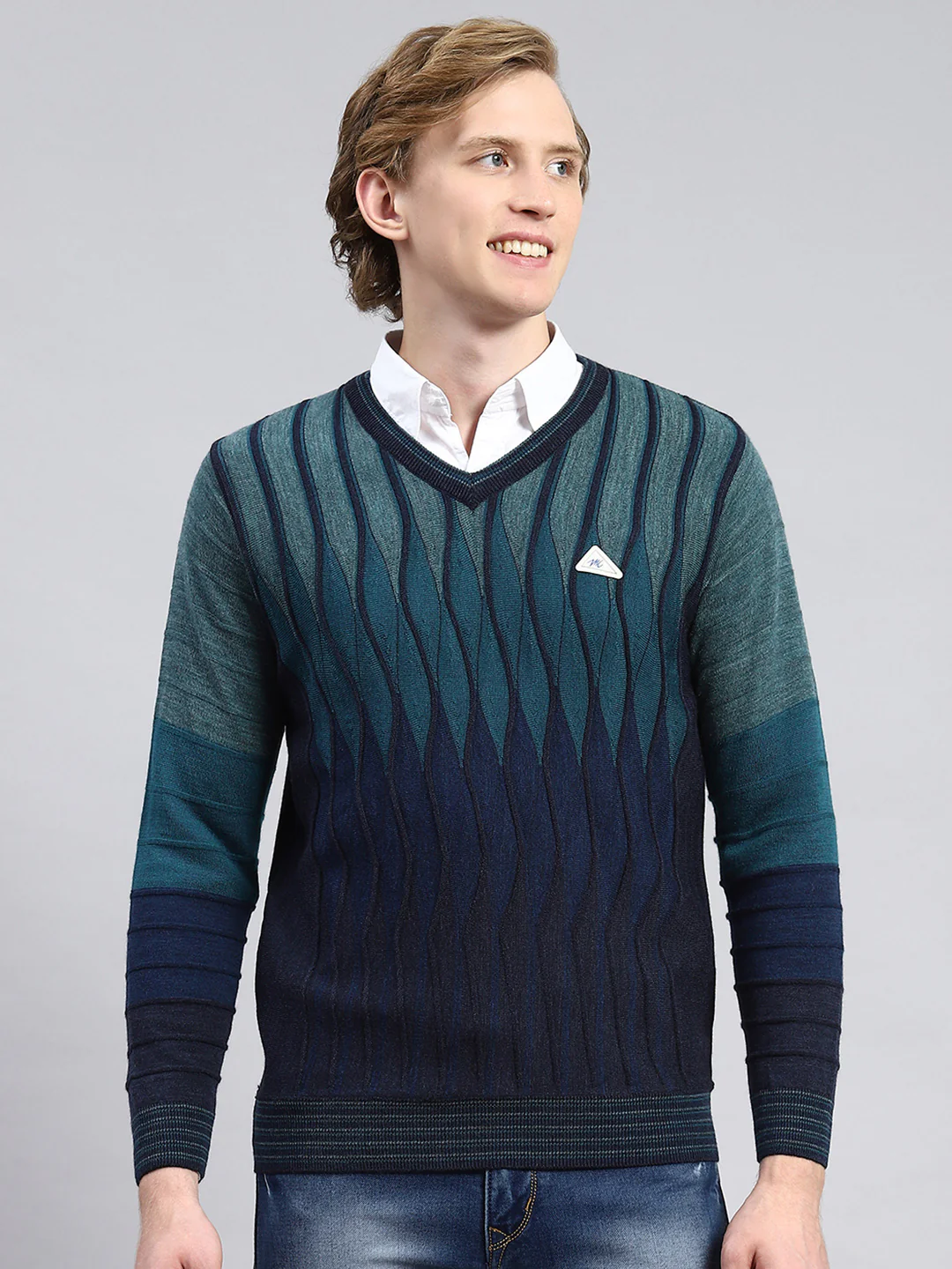 Men Navy Blue Printed Pullover - Image 2