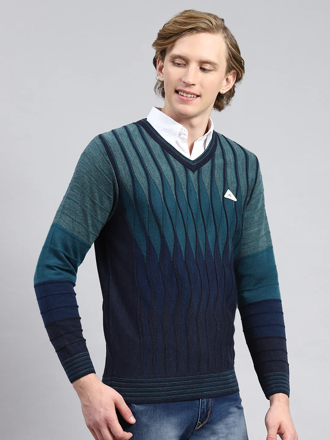 Men Navy Blue Printed Pullover - Image 3