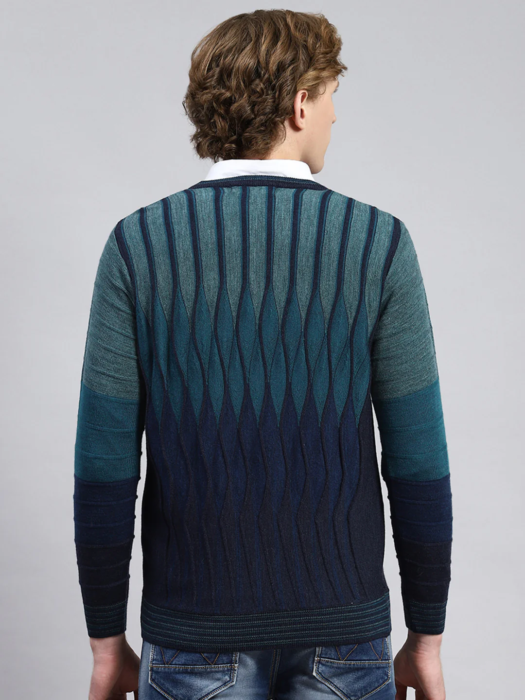 Men Navy Blue Printed Pullover - Image 5