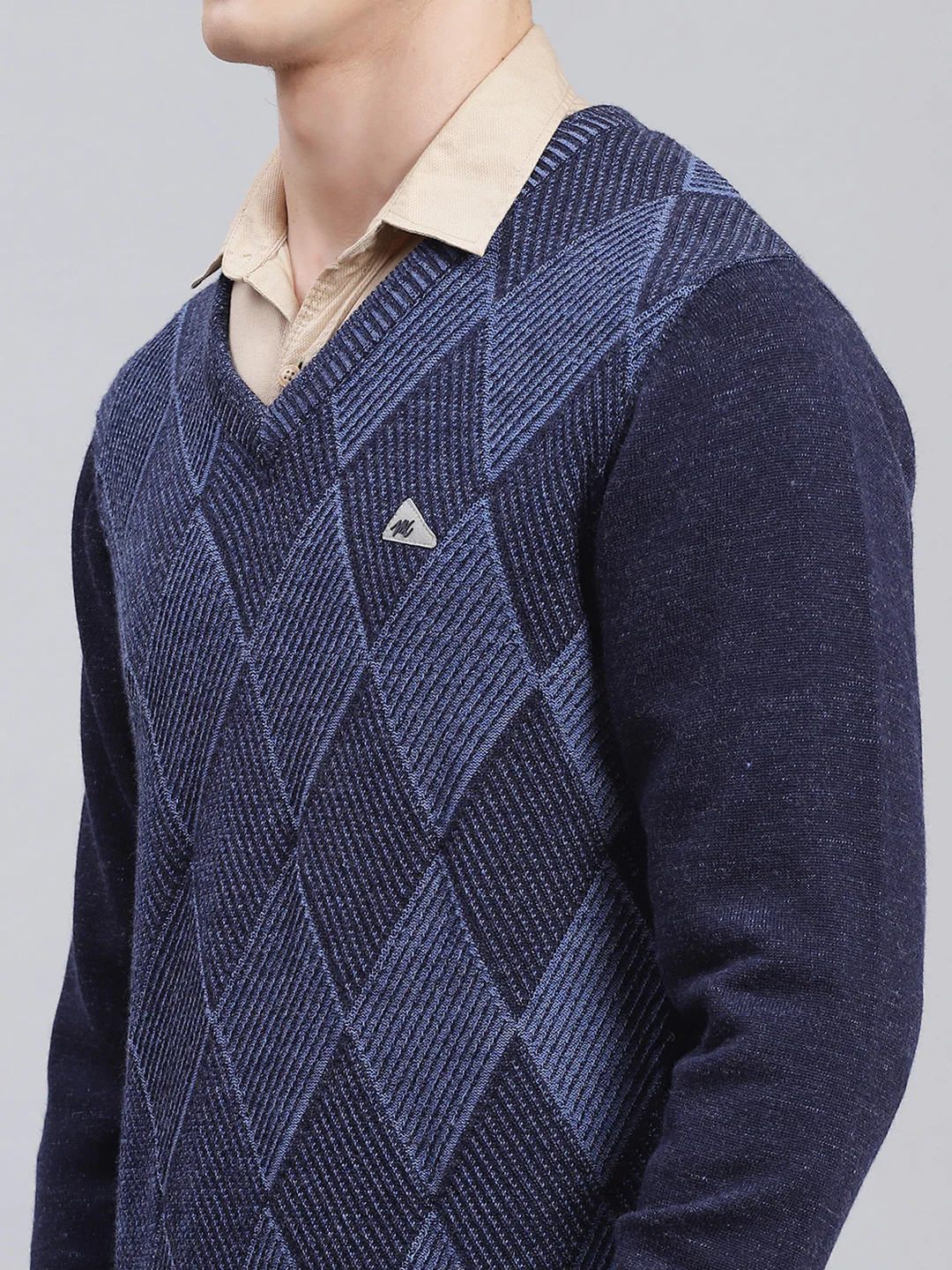 Men Navy Blue Printed Pure wool Pullover - Image 6