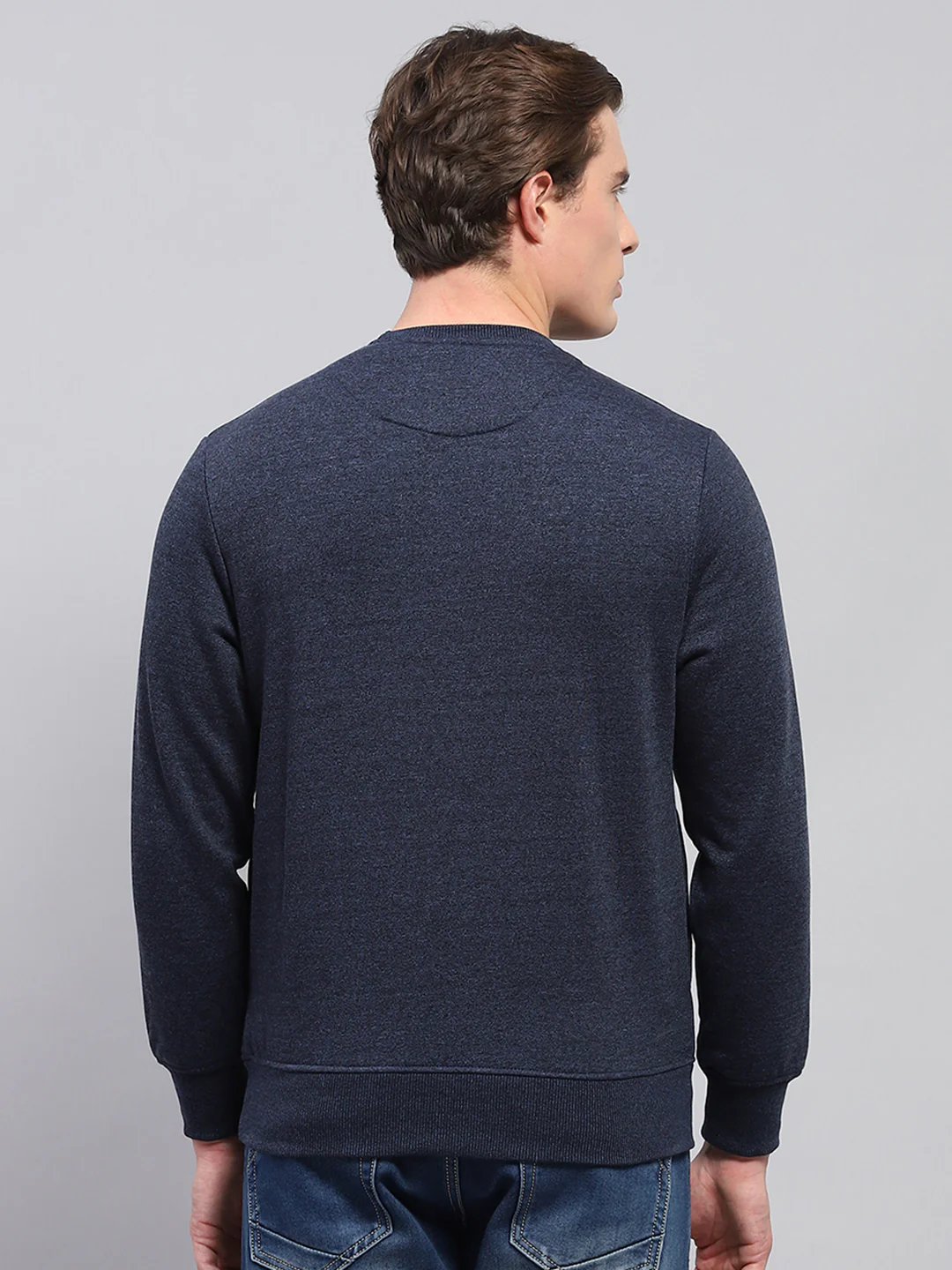 Men Navy Blue Printed Round Neck Full Sleeve Sweatshirt - Image 5