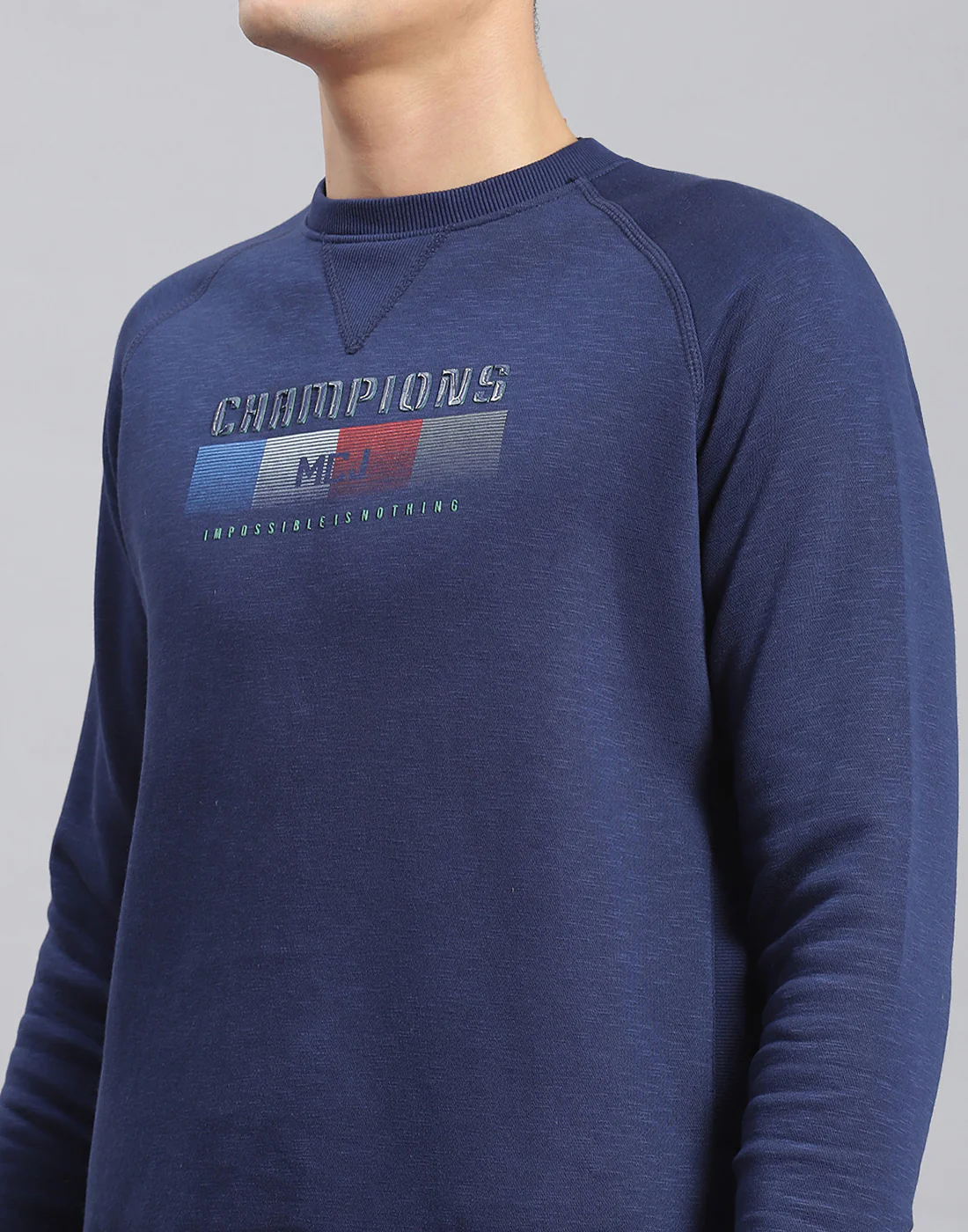 Men Navy Blue Printed Round Neck Full Sleeve Sweatshirt - Image 7