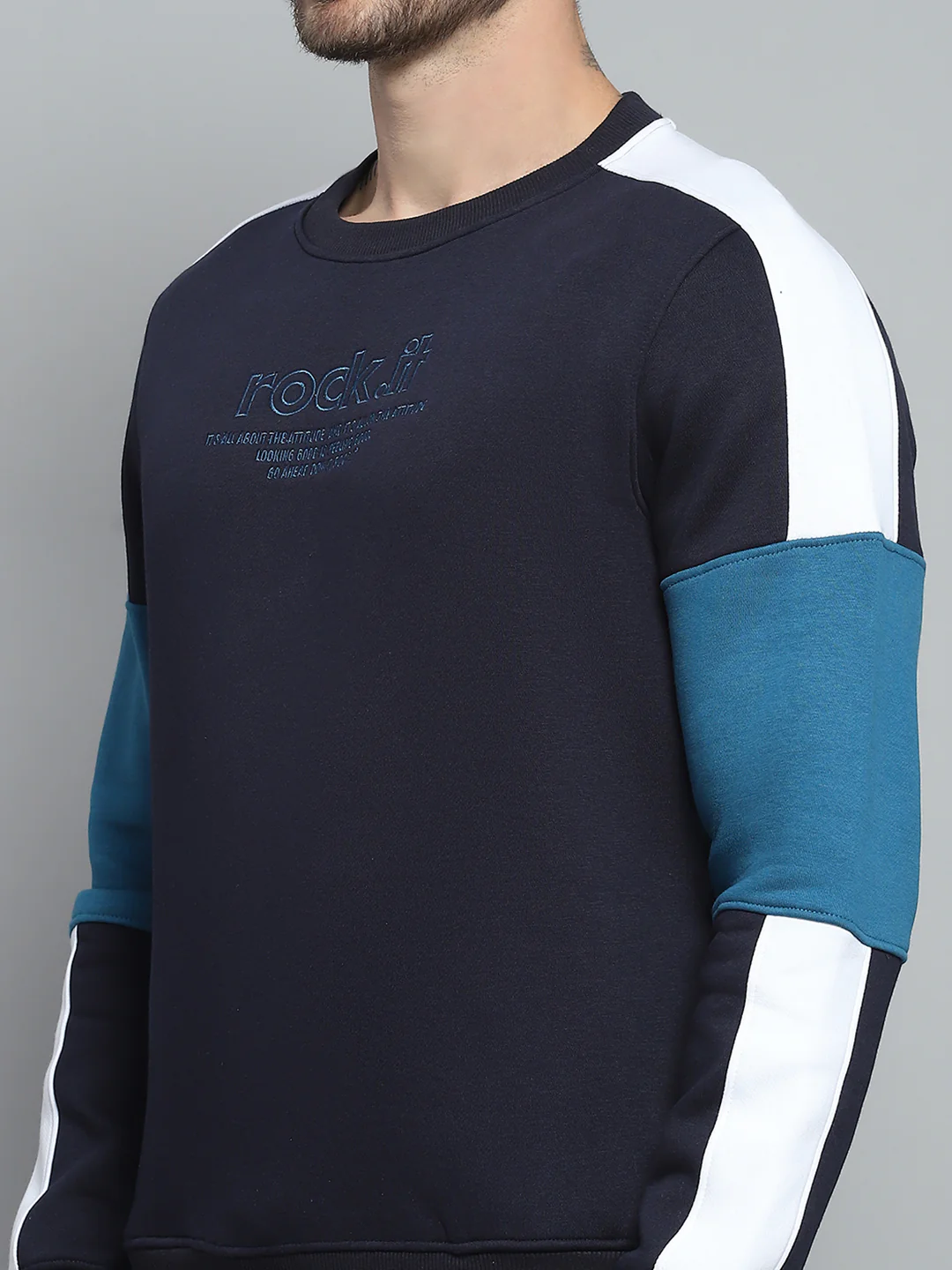 Rock.it Men Navy Blue Printed Round Neck Full Sleeve Sweatshirt - Image 6