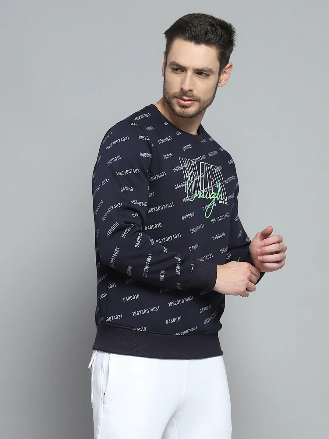 Rock.it Men Navy Blue Printed Round Neck Full Sleeve Sweatshirt - Image 4
