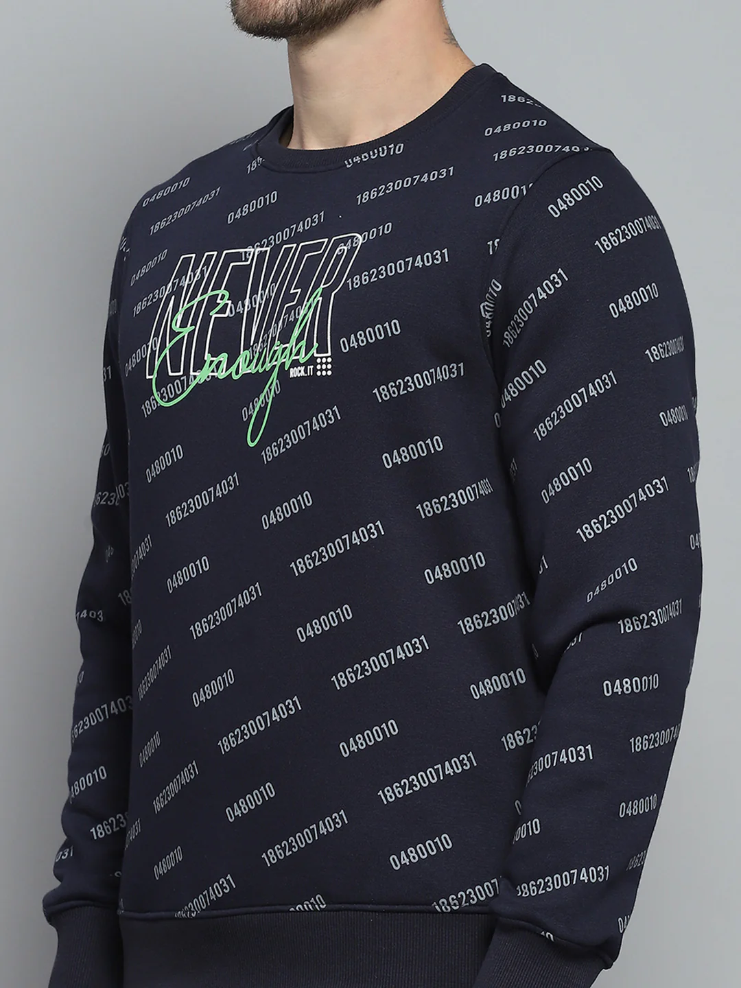 Rock.it Men Navy Blue Printed Round Neck Full Sleeve Sweatshirt - Image 7