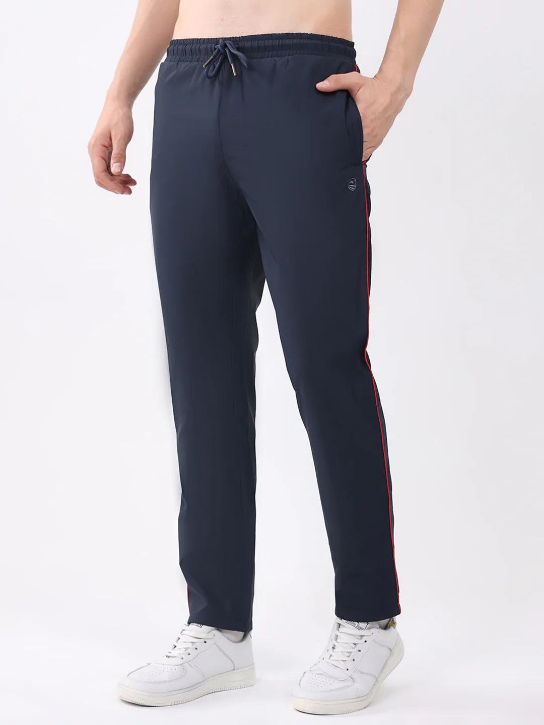 Men Navy Blue Printed Round Neck Full Sleeve Winter Tracksuit - Image 7