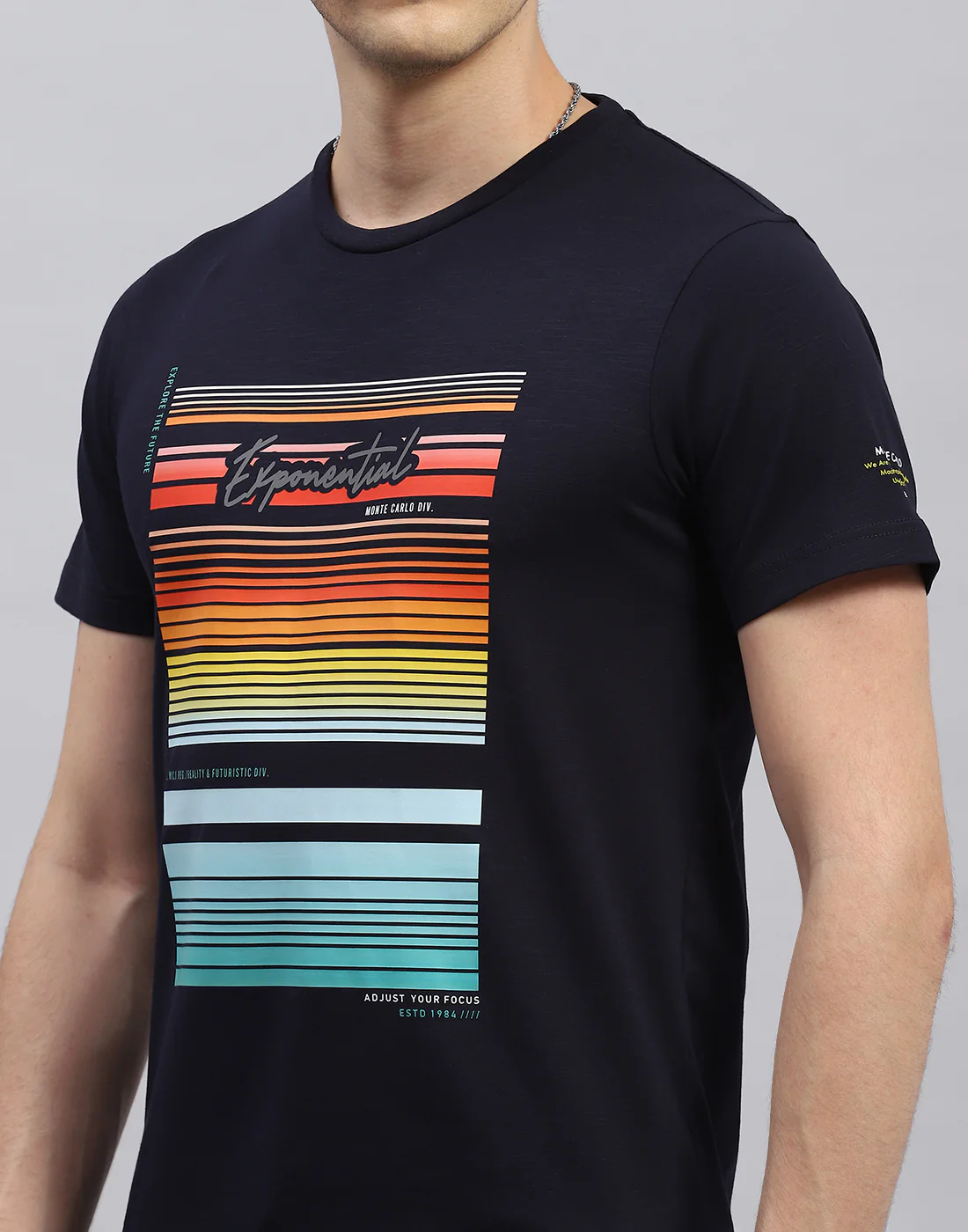 Men Navy Blue Printed Round Neck Half Sleeve T-Shirt - Image 6