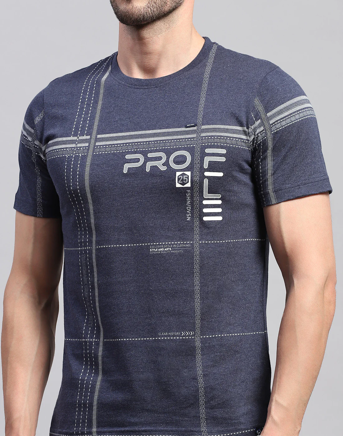 Men Navy Blue Printed Round Neck Half Sleeve T-Shirt - Image 7