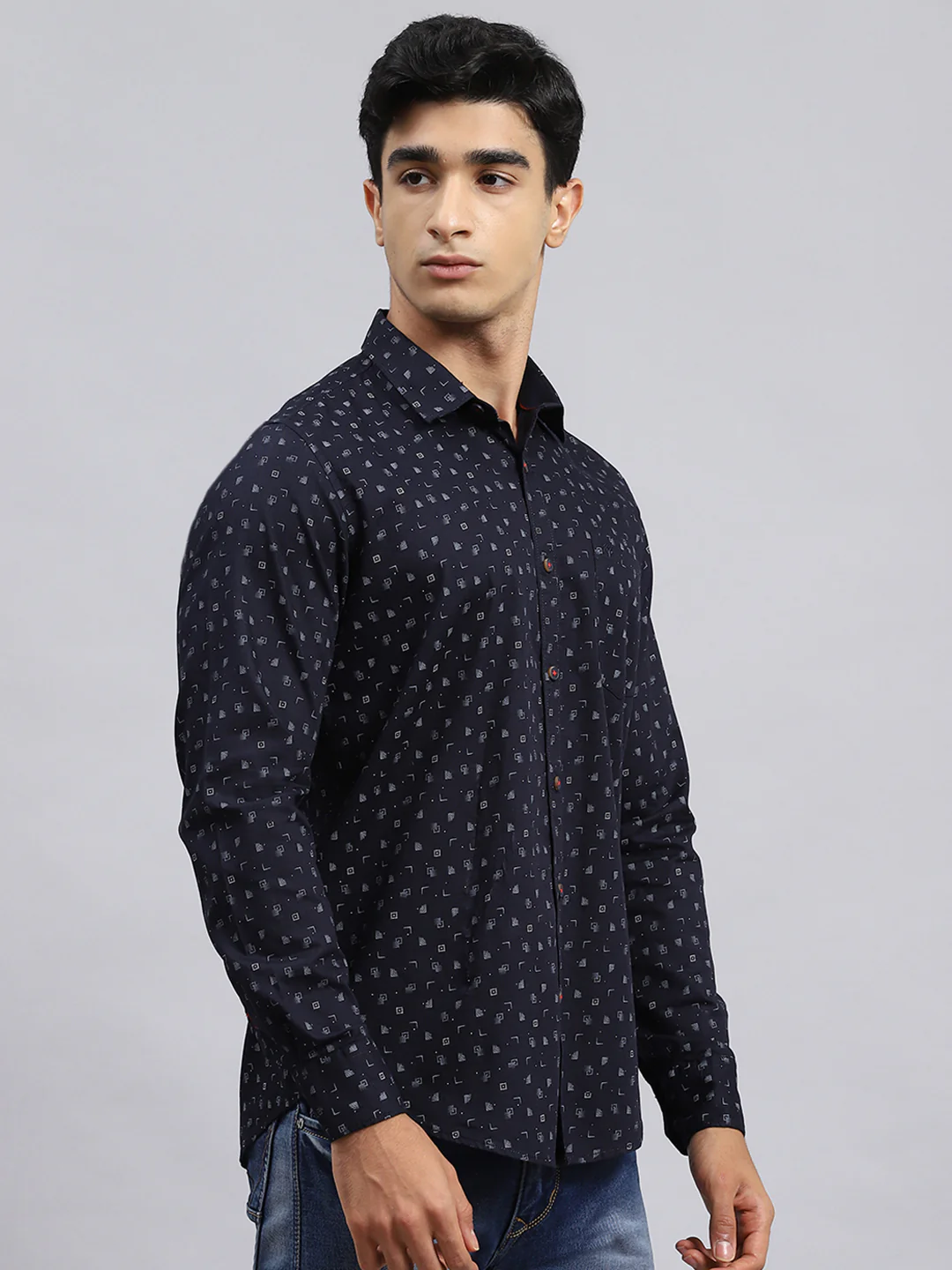 Men Navy Blue Printed Shirt - Image 3