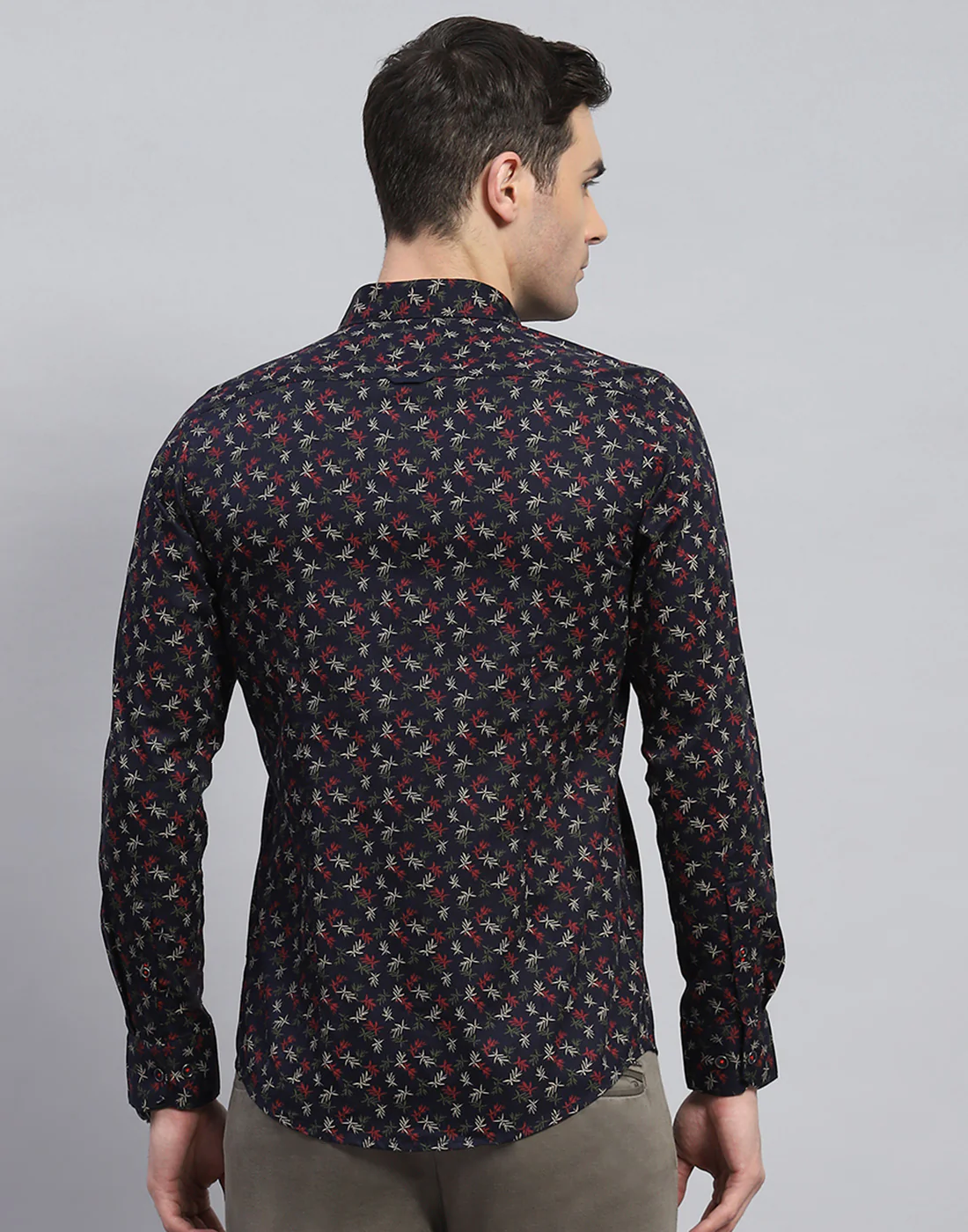 Men Navy Blue Printed Spread Collar Full Sleeve Shirt - Image 6