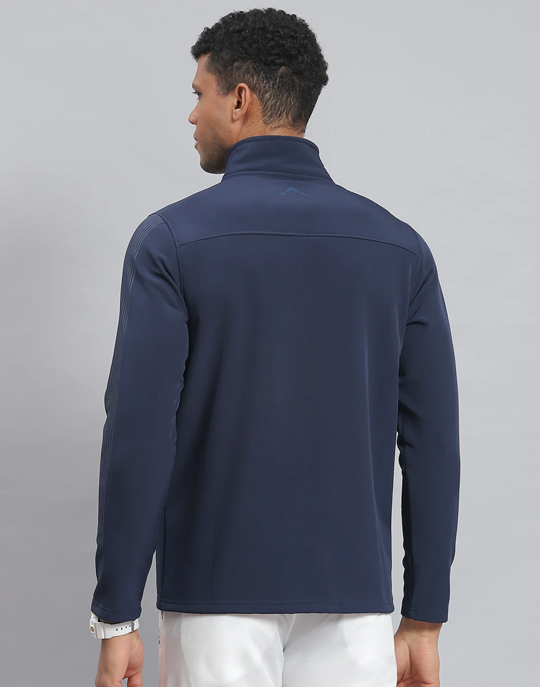 Rock.it Men Navy Blue Printed Stand Collar Full Sleeve Sweatshirt - Image 5