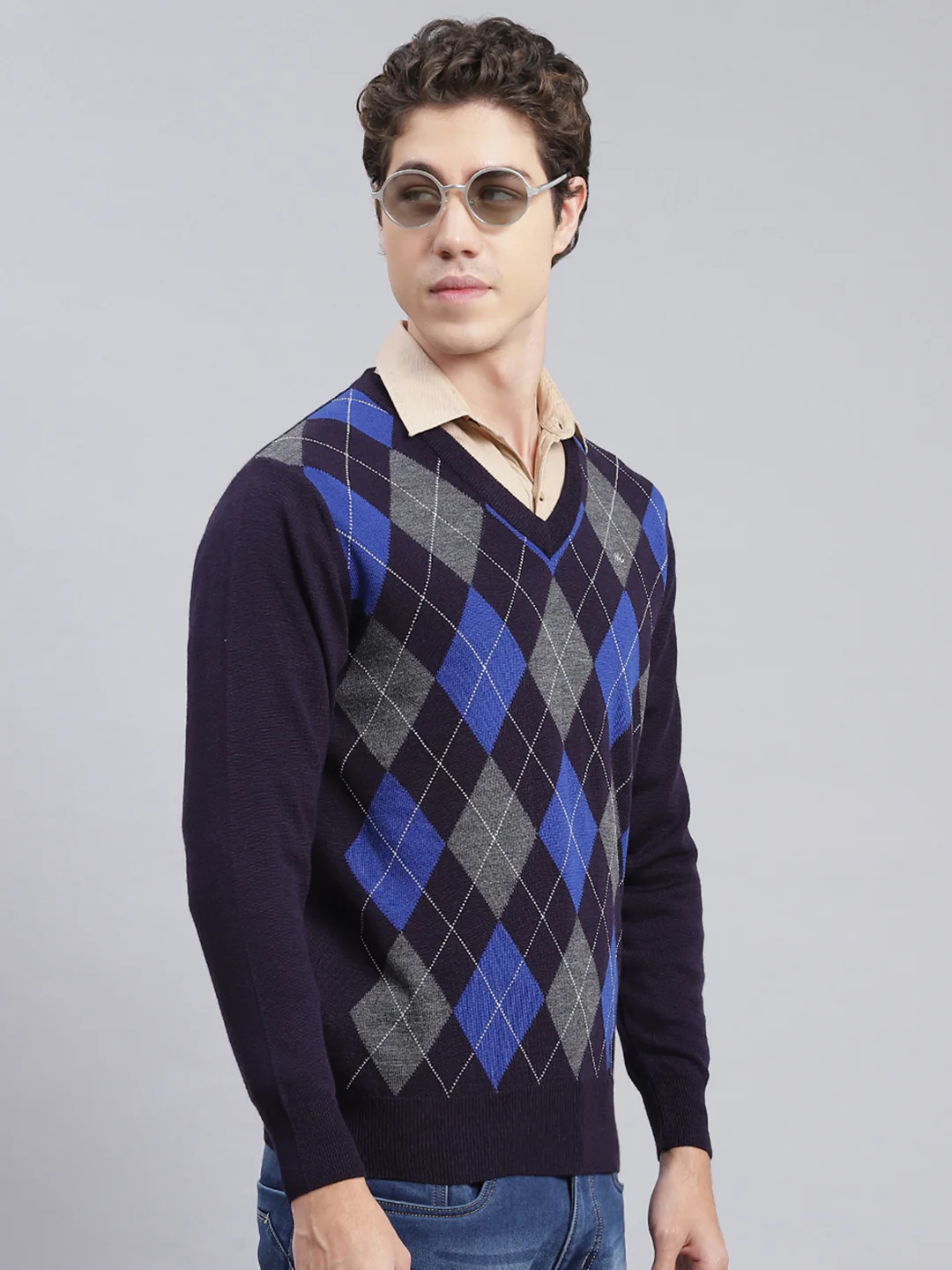 Men Navy Blue Printed Wool blend Pullover - Image 2