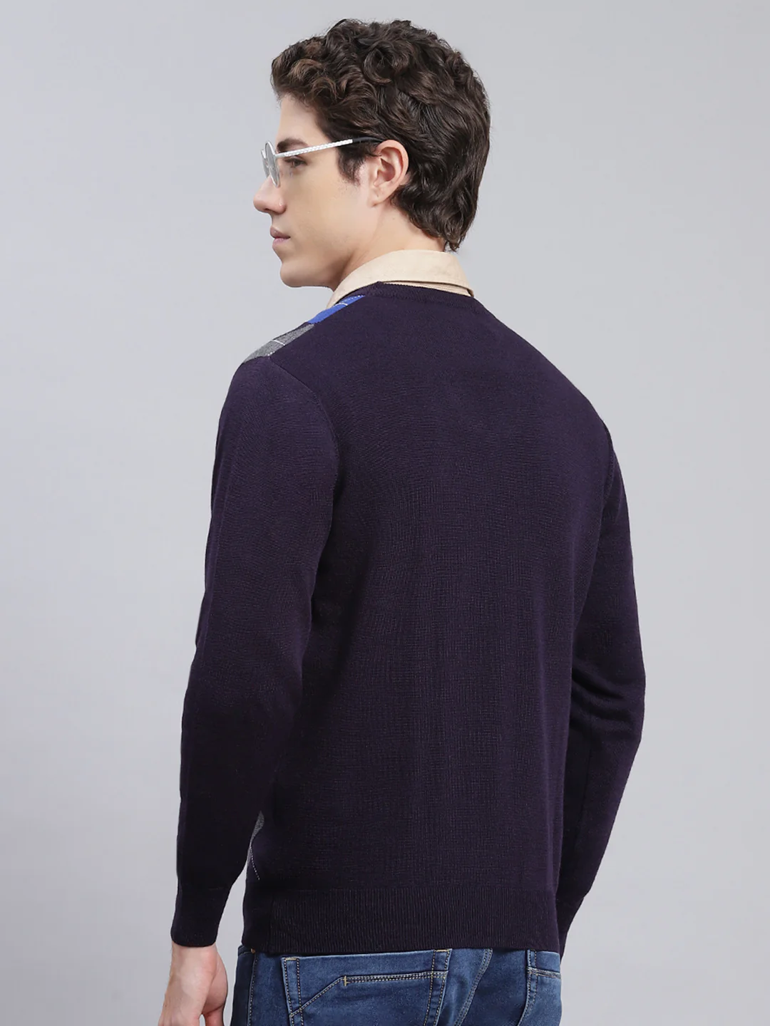 Men Navy Blue Printed Wool blend Pullover - Image 4