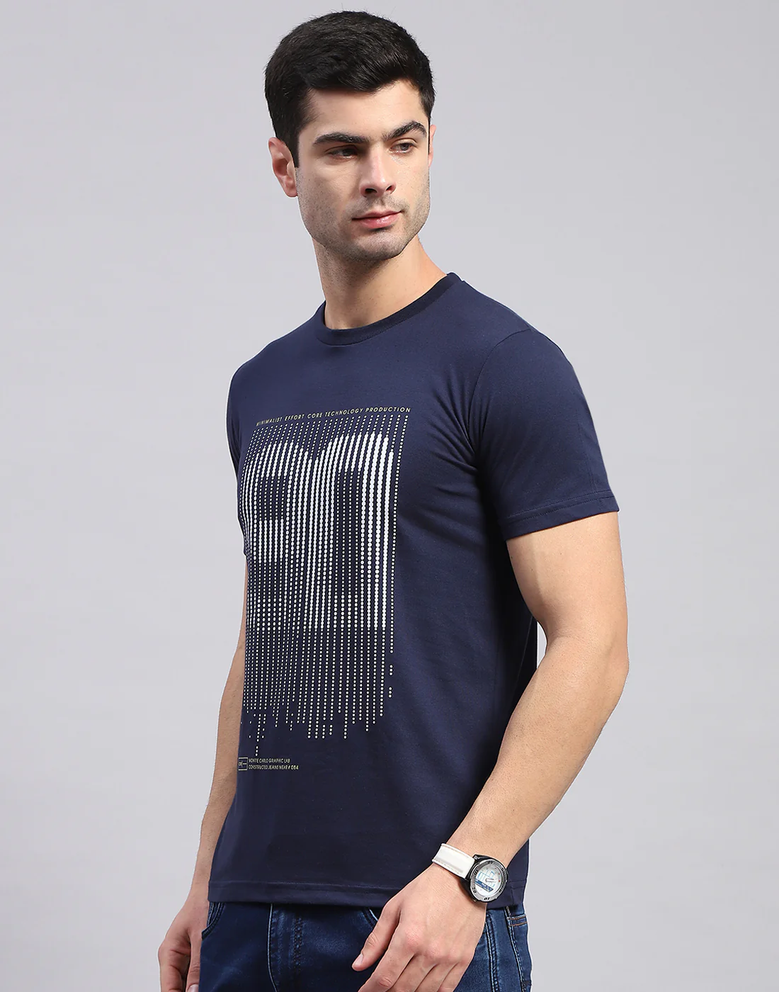 Men Navy Blue & Rust Solid Round Neck Half Sleeve T-Shirt - Image 9