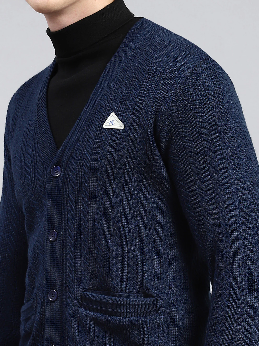 Men Navy Blue Self Cardigan - Image 6