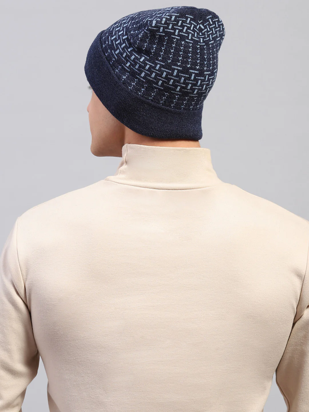 Men Navy Blue Self Design Cap - Image 4