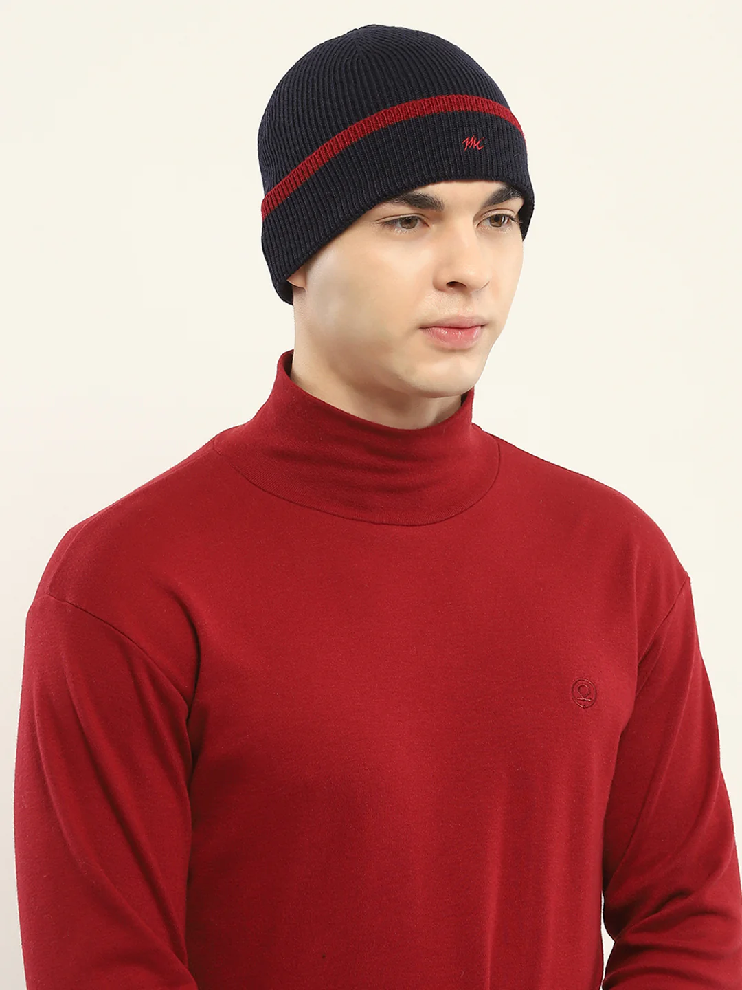 Men Navy Blue Self Design Cap - Image 4