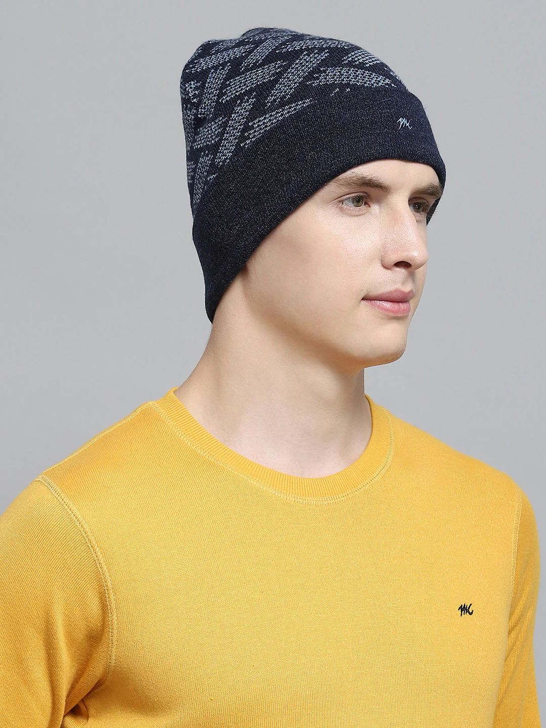 Men Navy Blue Self Design Cap - Image 4