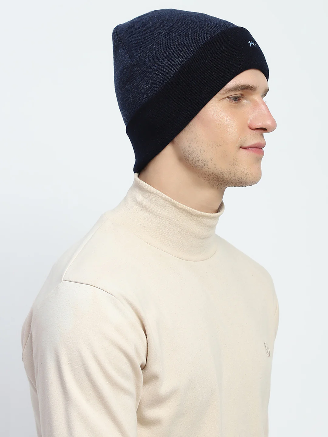 Men Navy Blue Self Design Cap - Image 4