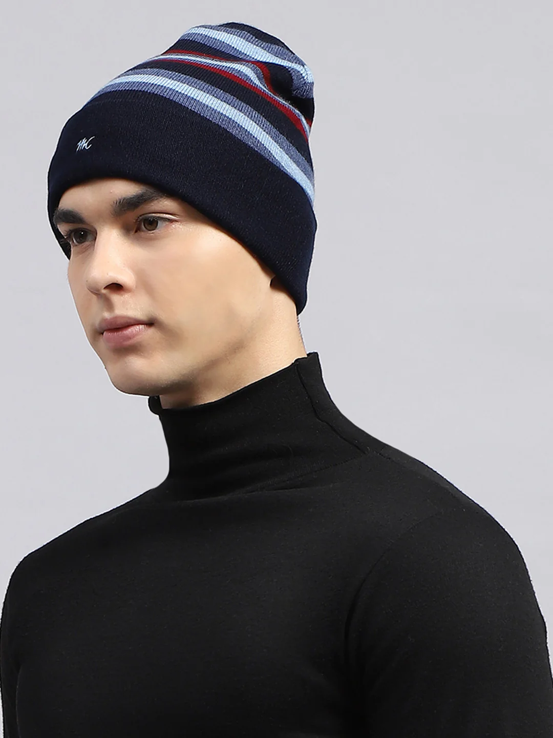 Men Navy Blue Self Design Cap - Image 3