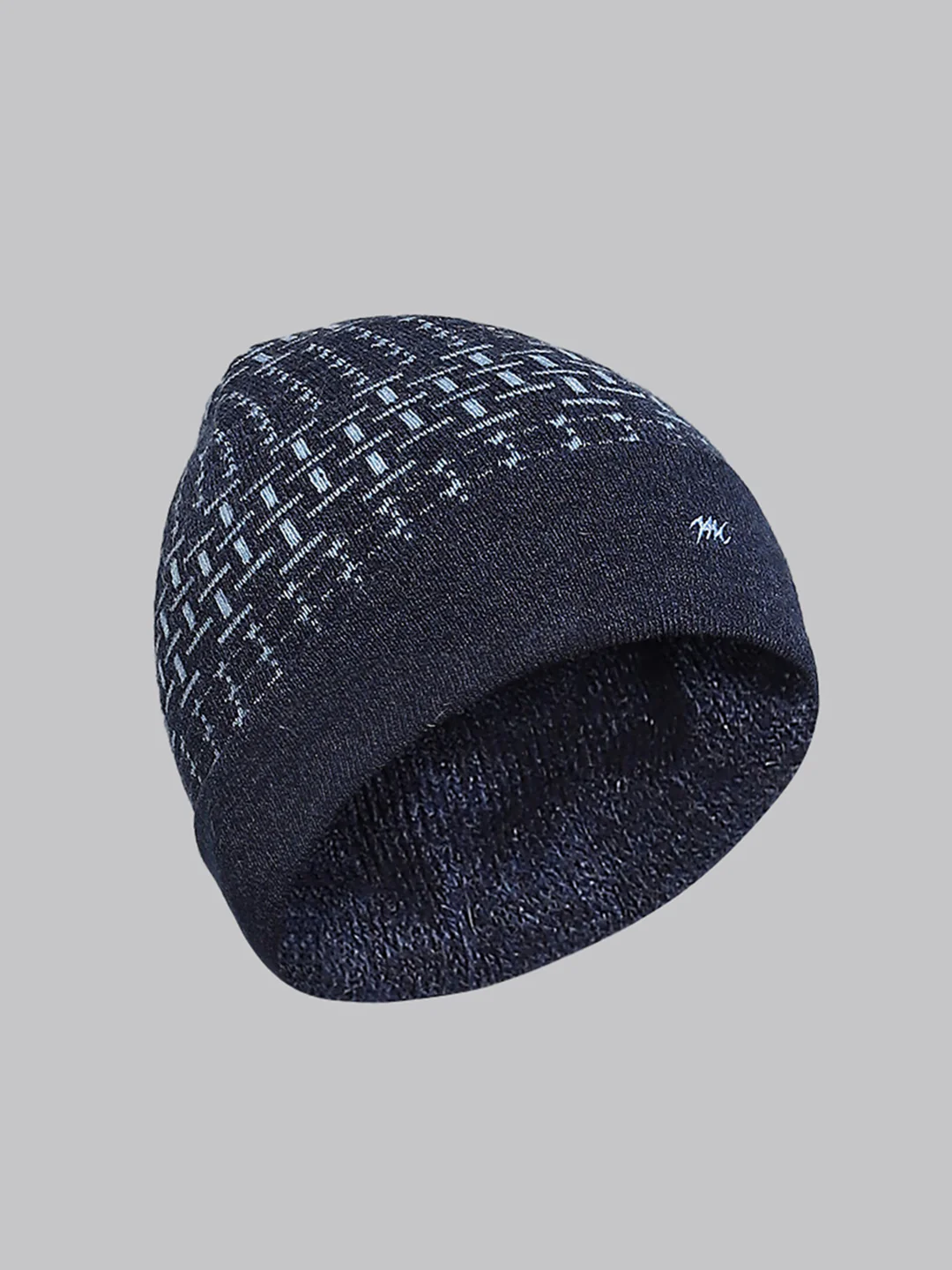 Men Navy Blue Self Design Cap - Image 2