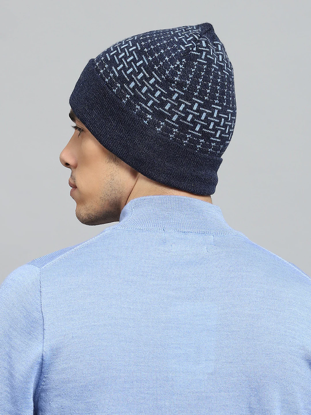 Men Navy Blue Self Design Cap - Image 5