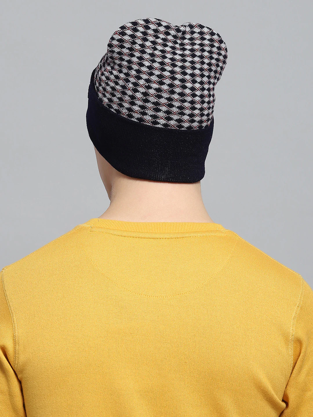 Men Navy Blue Self Design Cap - Image 5