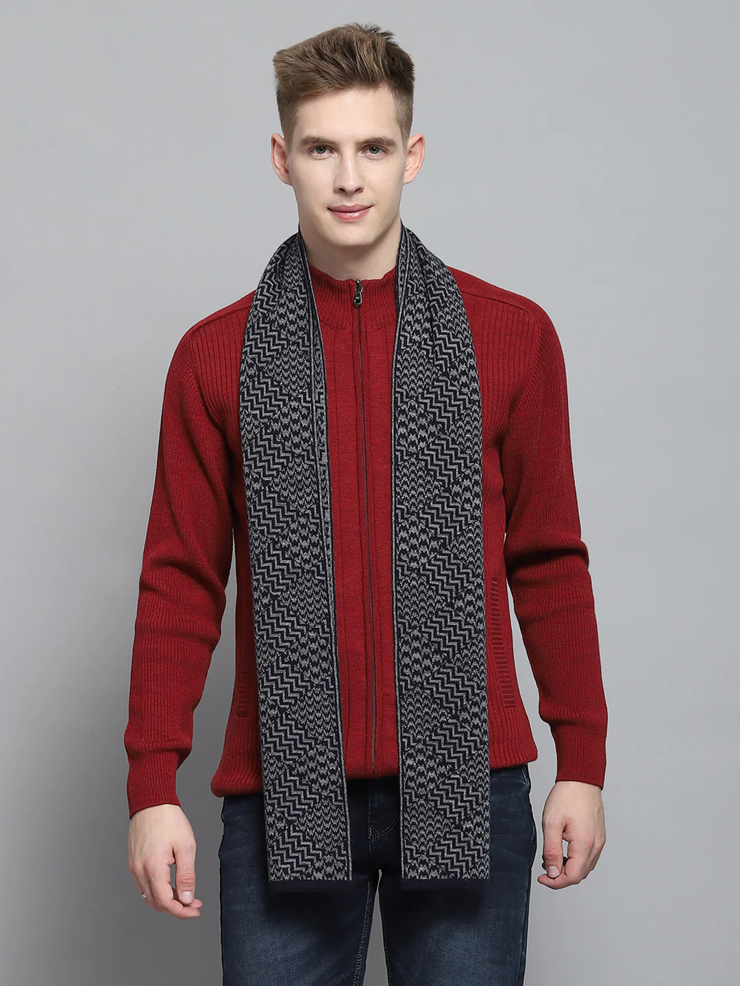 Men Navy Blue Self Design Muffler - Image 5