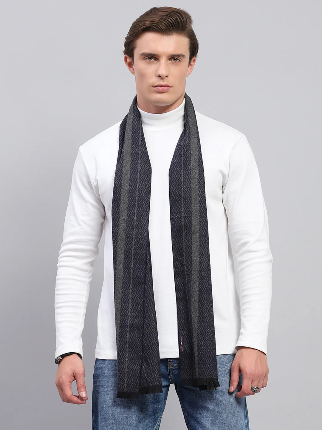 Men Navy Blue Self Design Muffler - Image 5