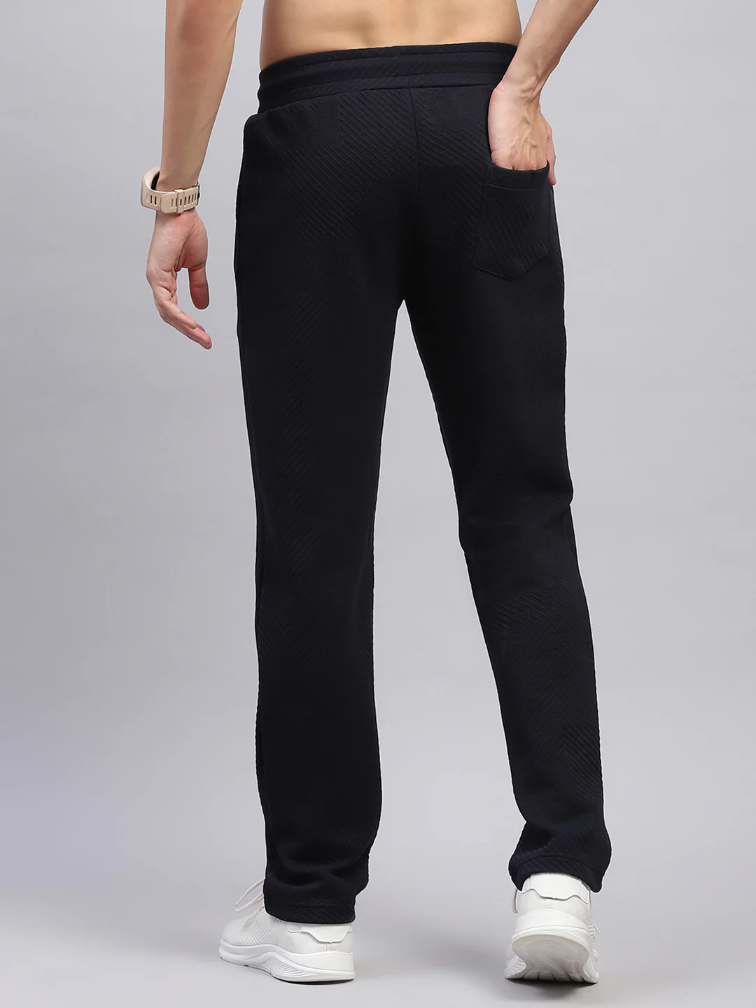 Men Navy Blue Self Design Regular Fit Lower - Image 5