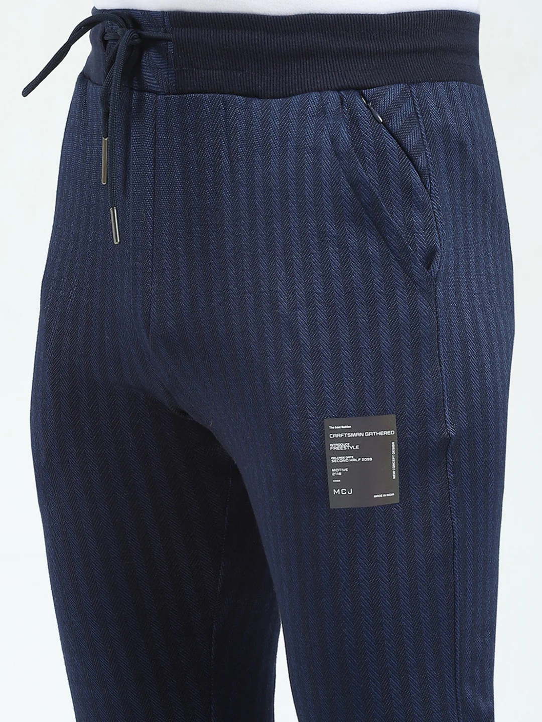Men Navy Blue Self Design Regular Fit Winter Lower - Image 7