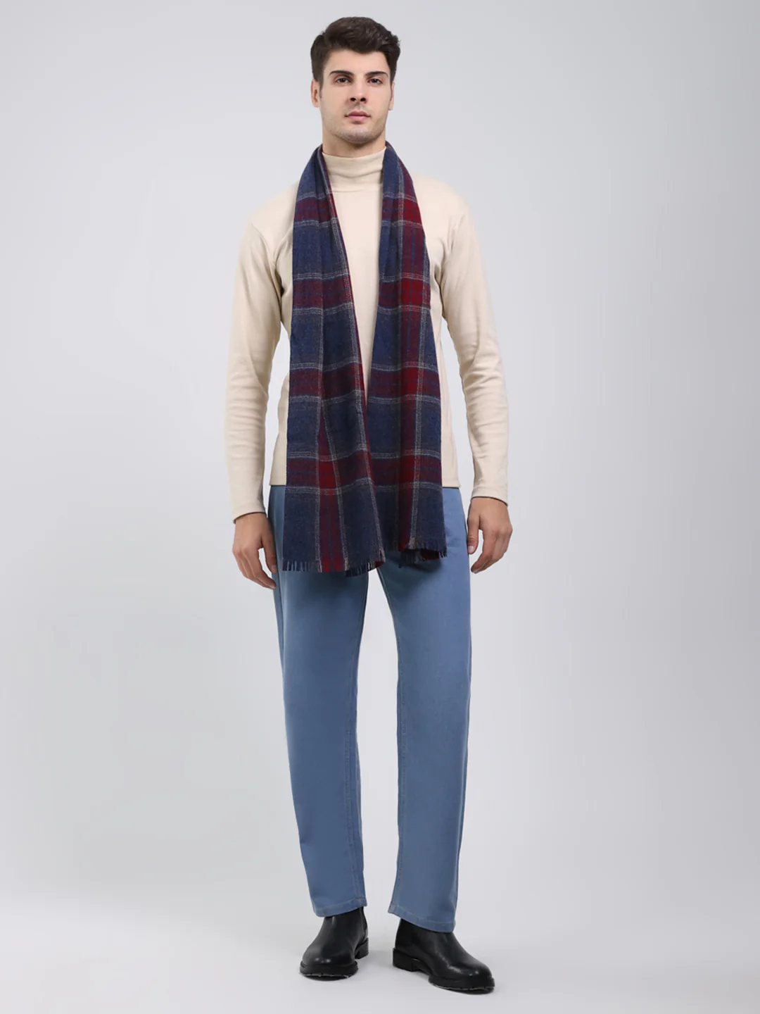 Men Navy Blue Self Design Wool Blend Muffler - Image 5