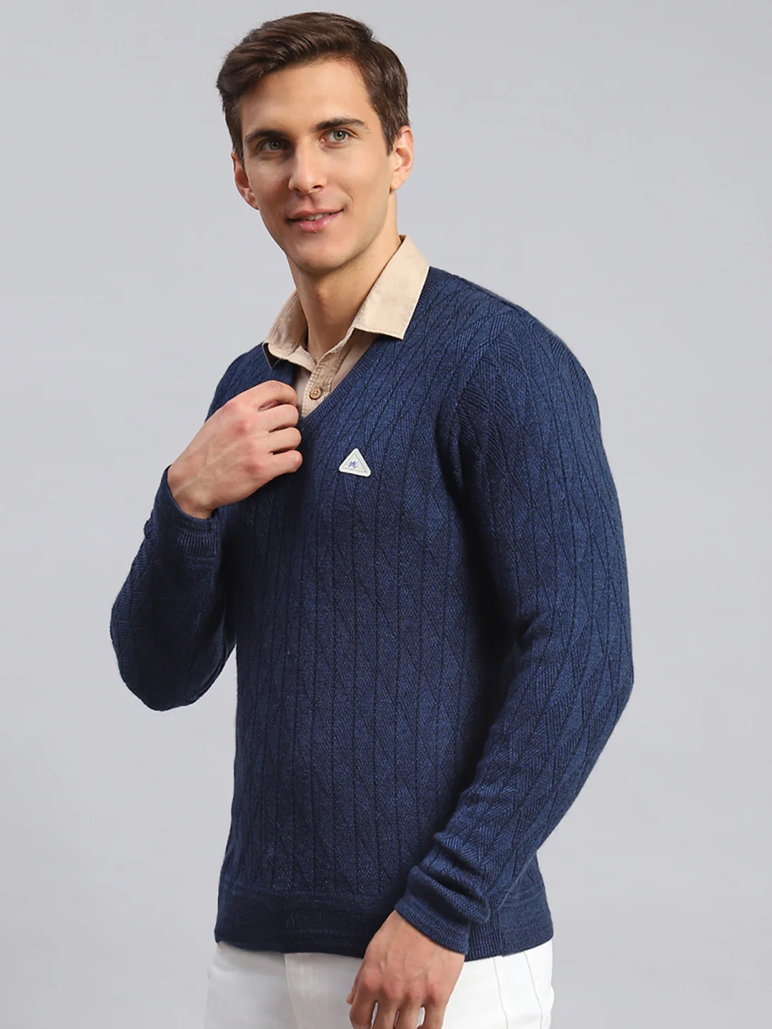 Men Navy Blue Self Design Wool blend Pullover - Image 4