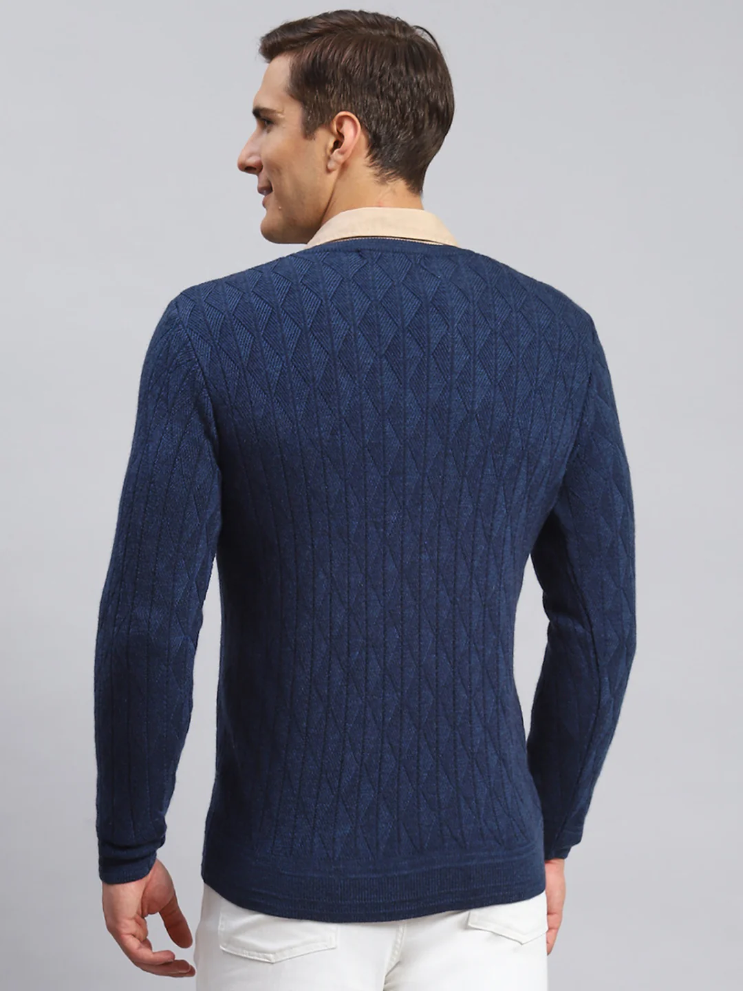 Men Navy Blue Self Design Wool blend Pullover - Image 5