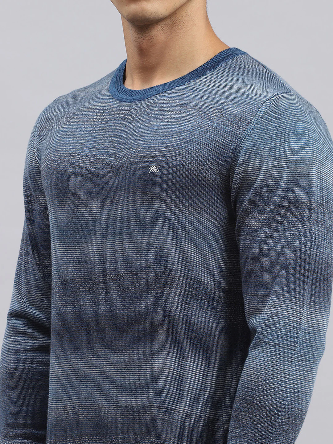 Men Navy Blue Self Pullover - Image 6