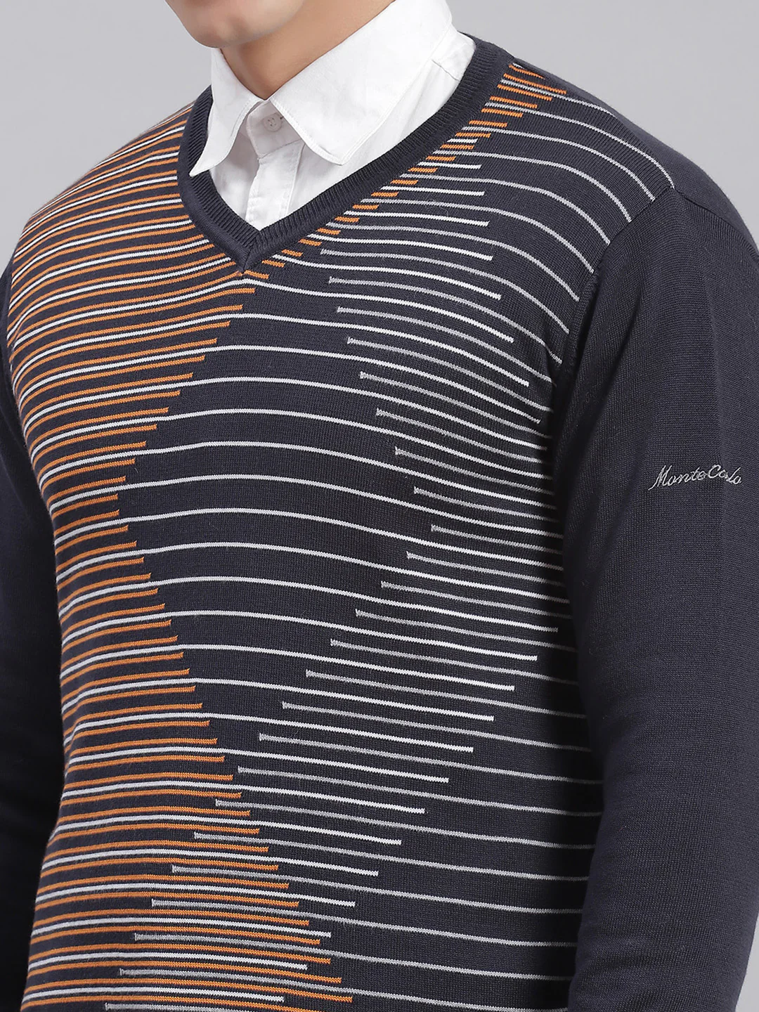Men Navy Blue Self Design V Neck Full Sleeve Sweaters/Pullovers - Image 7