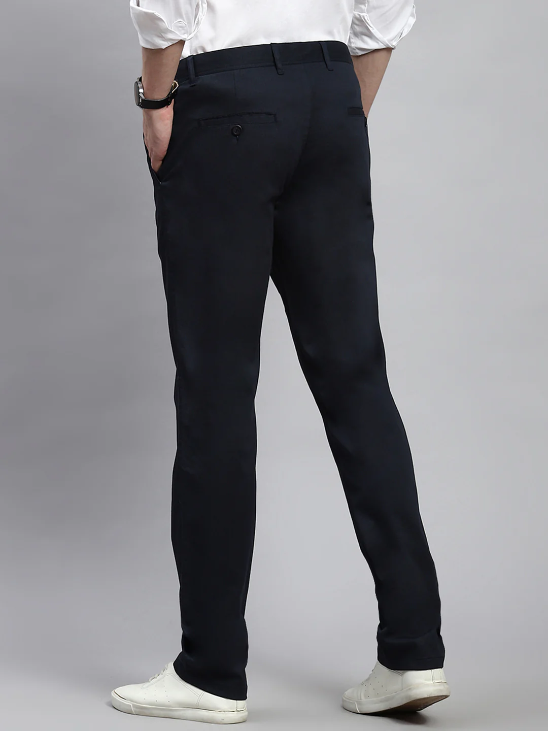 Men Navy Blue Slim Fit Trouser - Image 5