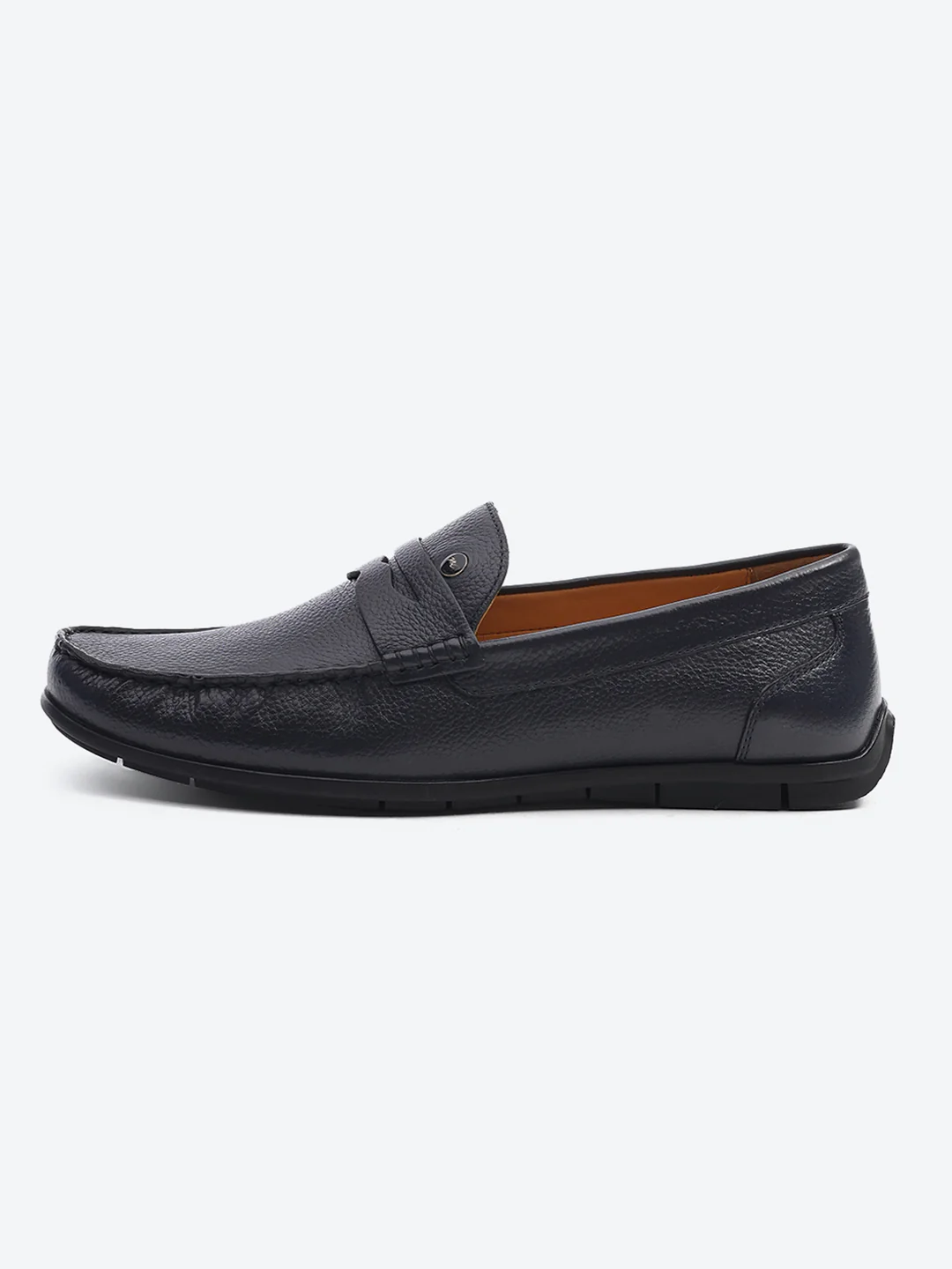 Men Navy Blue Slip on Genuine Leather Loafers - Image 4