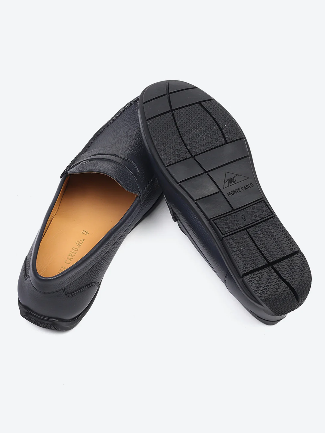 Men Navy Blue Slip on Genuine Leather Loafers - Image 8