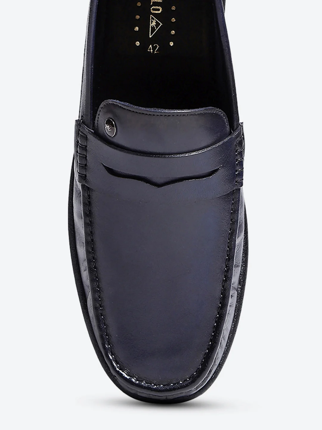 Men Navy Blue Slip on Leather Loafers - Image 8