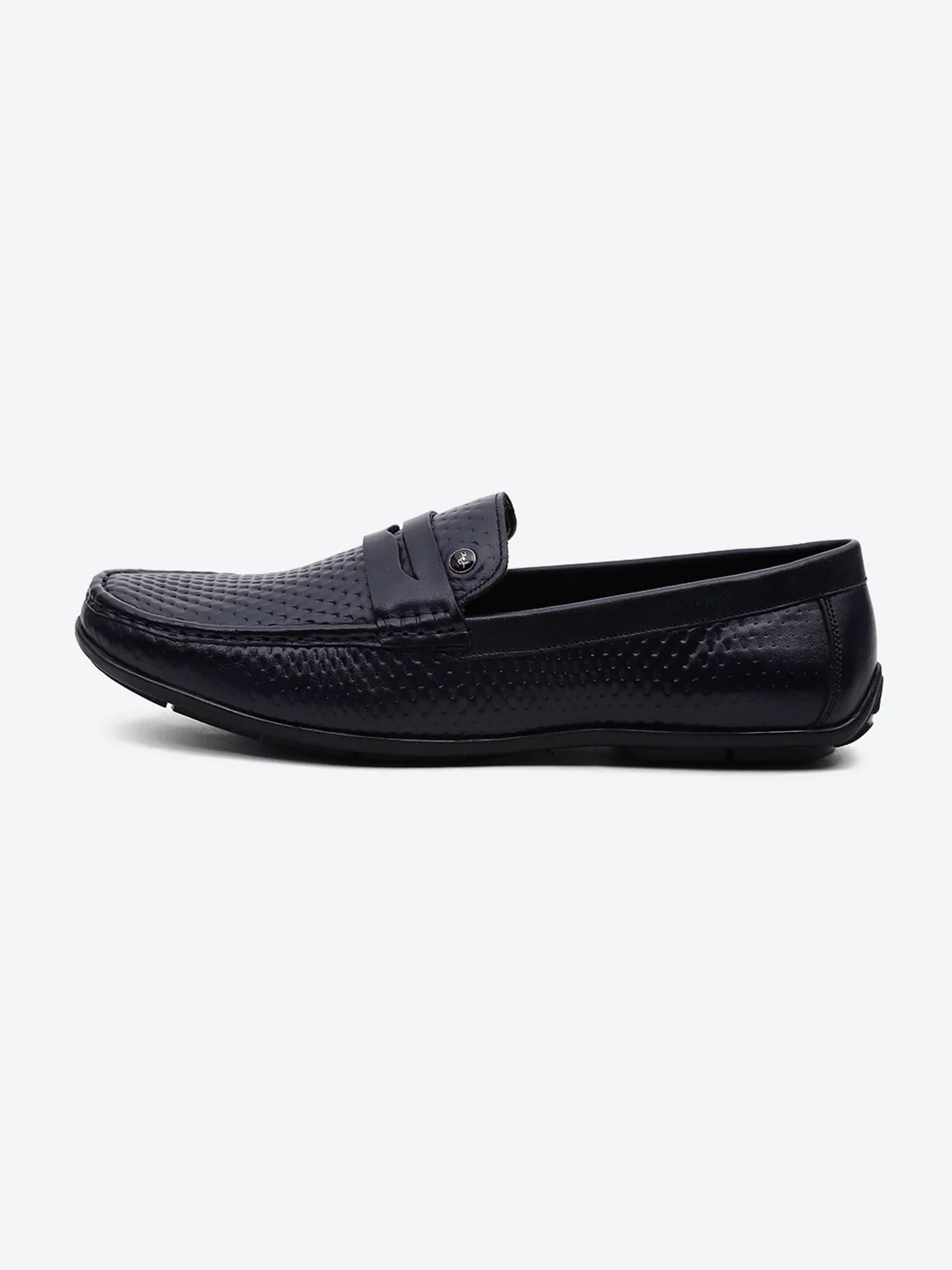 Men Navy Blue Comfortable Slip on Leather Loafers - Image 4