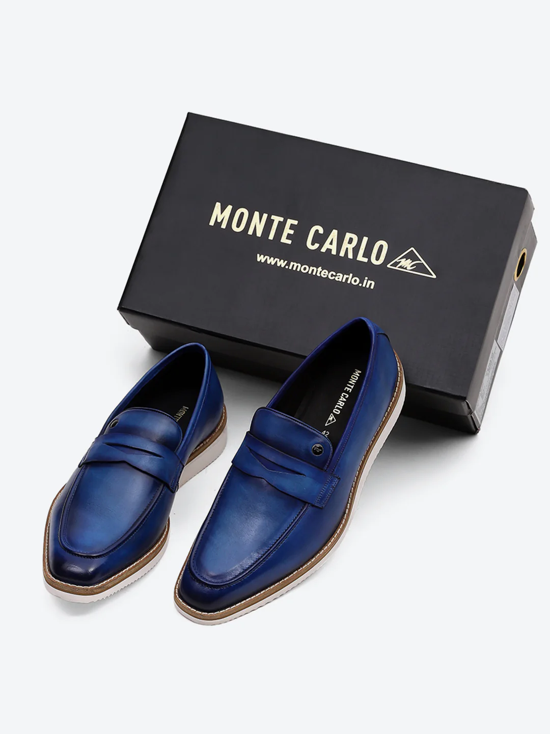 Men Navy Blue Slip on Leather Penny Loafers - Stylish Fashion Shoes - Image 2
