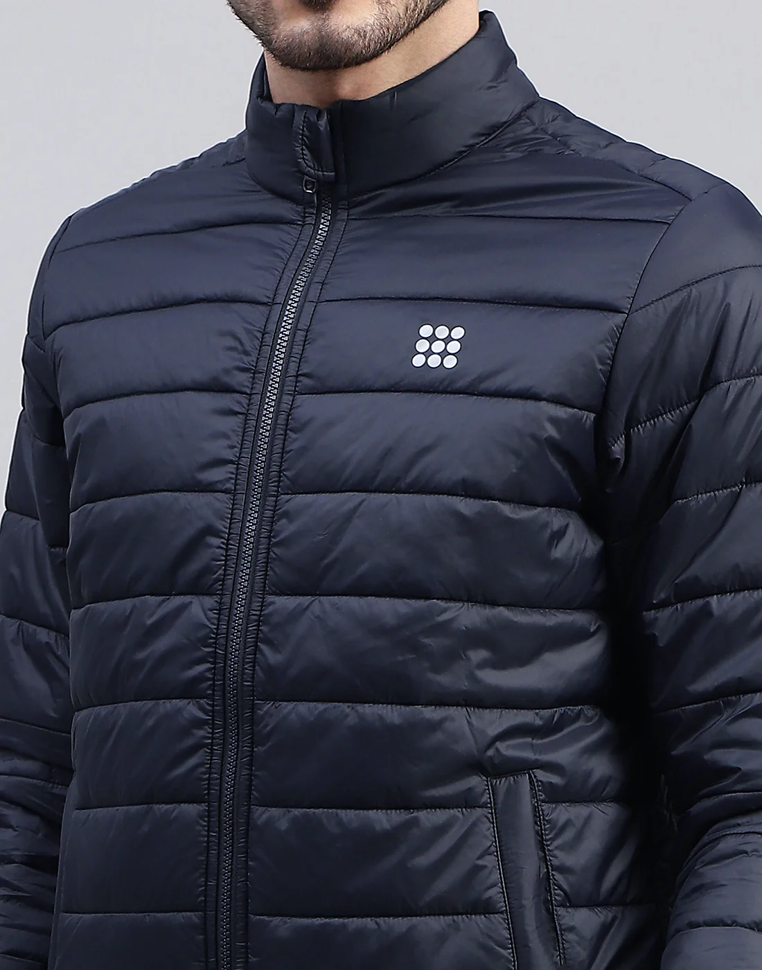 Rock.it Men Navy Blue Solid Band Collar Full Sleeve Jacket - Image 7